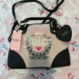 Juicy Couture purse pink & black logo velvet boulder hand bag NWT